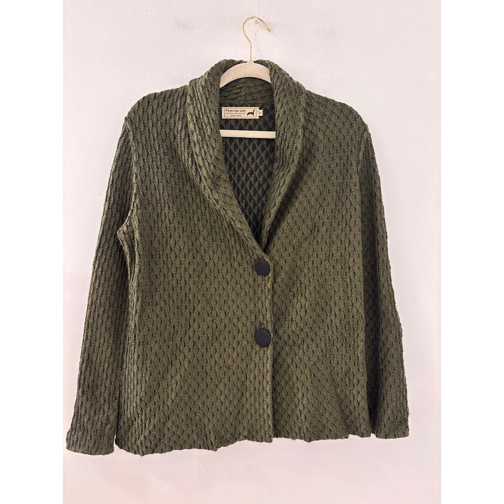 Peruvian Link Alpaca Collection Knit Jacket Olive Green Button‎ Front Size Small